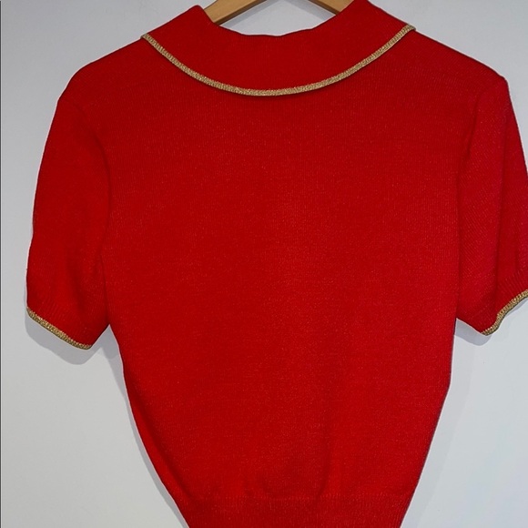 St. John by Marie Gray vibrant Deep Coral and gold trim Knit Top Size P - Picture 6 of 8